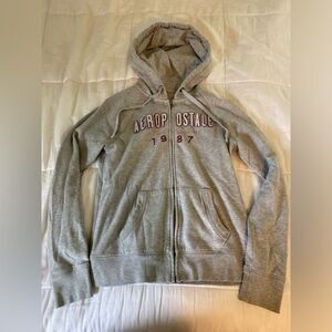 Aeropostale 1987 Full-Zip Hoodie Heather Gray with Maroon Accents Size small